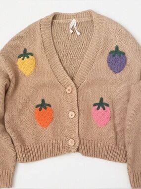 Dreamers Strawberry Patch Tan Cardigan Sweater